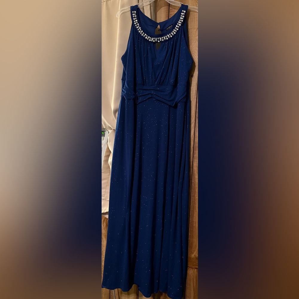 En Focus Women's Royal Blue Round Neck Sleeveless Formal Long Dress Size 16